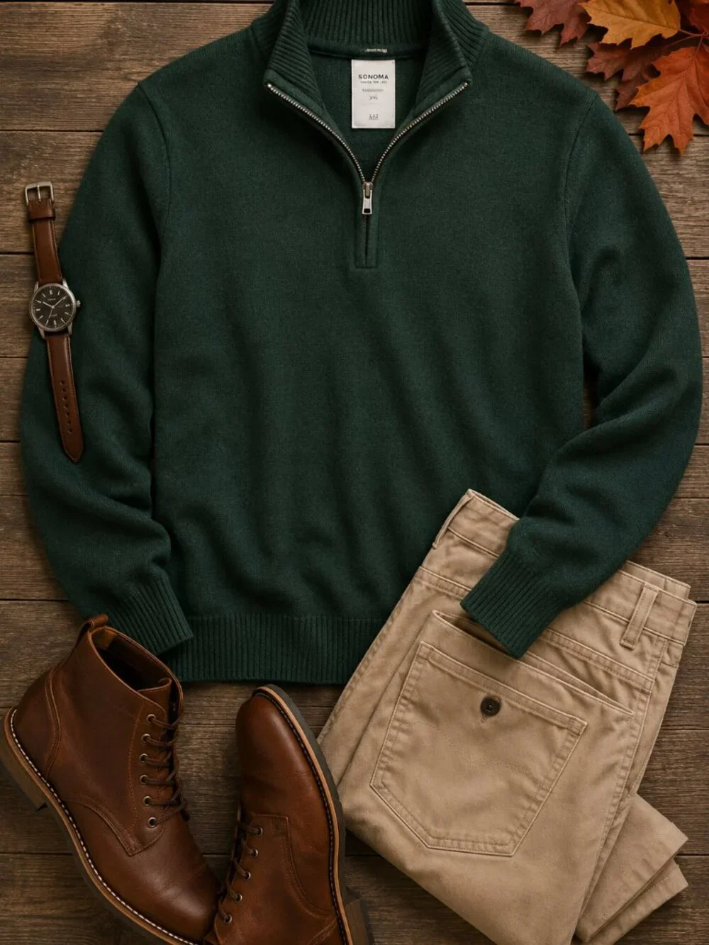 Sonoma XXL Quarter Zip Sweater Green Cotton Blend NWT Fall Golf Dad Core